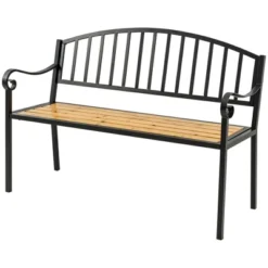 Outsunny 50" Garden Bench, Patio Loveseat With Antique Backrest, Wood Seat And Steel Frame For Backyard Or Porch -Sunnydaze Decor Store GUEST 18f8ac1d bcee 4f47 b98c 611bf1e42654