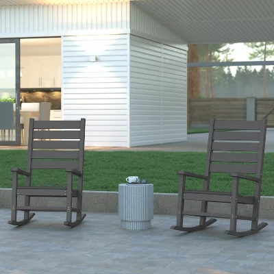 Emma And Oliver Set Of 2 Contemporary Rocking Chairs, All-Weather HDPE Indoor/Outdoor Rockers 3 Emma And Oliver Set Of 2 Contemporary Rocking Chairs, All-Weather HDPE Indoor/Outdoor Rockers