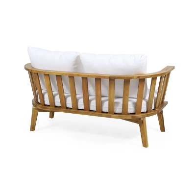 Solano Outdoor Wooden Loveseat With Cushions - White/Teak - Christopher Knight Home 4 Solano Outdoor Wooden Loveseat With Cushions - White/Teak - Christopher Knight Home - Image 2