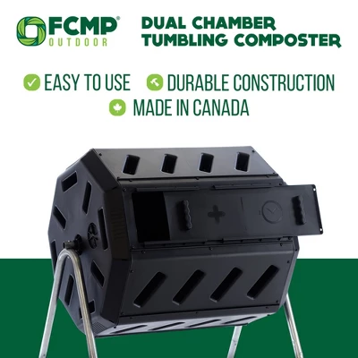 FCMP Outdoor IM4000 37 Gallon 8 Sided Plastic Dual Chamber Tumbling Composter Outdoor Elevated Rotating Garden Compost Bin, Black 4 FCMP Outdoor IM4000 37 Gallon 8 Sided Plastic Dual Chamber Tumbling Composter Outdoor Elevated Rotating Garden Compost Bin, Black - Image 2