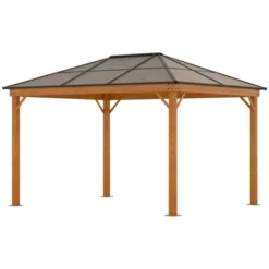 Outsunny 10' X 12' Hardtop Polycarbonate Gazebo Canopy, Aluminum Frame Pergola With Top Vent, Netting & Sidewalls For Garden, Patio, Khaki -Sunnydaze Decor Store GUEST 1a9283d5 a07b 4d50 a74f 388a9b7684d0