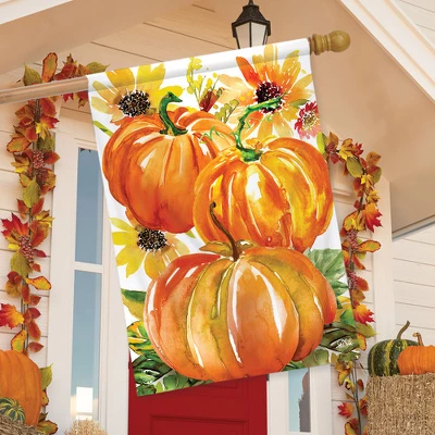 Watercolor Pumpkins Autumn House Flag Sunflowers Fall 28" X 40" Briarwood Lane 4 Watercolor Pumpkins Autumn House Flag Sunflowers Fall 28" X 40" Briarwood Lane - Image 2