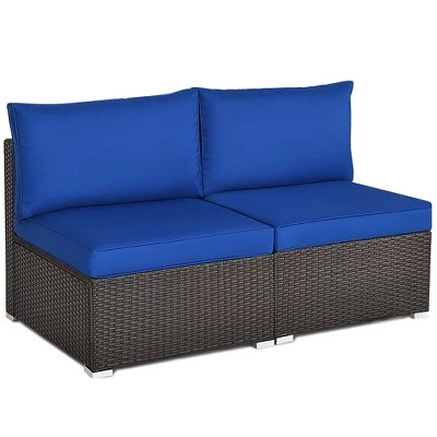 Costway 2PCS Patio Rattan Armless Sofa Sectional Furniture 3 Costway 2PCS Patio Rattan Armless Sofa Sectional Furniture