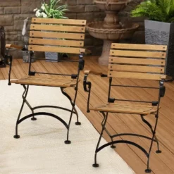 Sunnydaze Decor Sunnydaze Indoor/Outdoor Patio Or Dining Deluxe Chestnut Wooden Folding Bistro Arm Chair - Brown