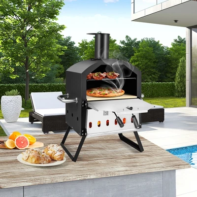 Costway 2-Layer Pizza Oven Wood Fired Pizza Grill Outside Pizza Maker With Waterproof Cover 3 Costway 2-Layer Pizza Oven Wood Fired Pizza Grill Outside Pizza Maker With Waterproof Cover