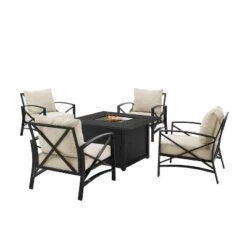 Kaplan 5pc Outdoor Conversation Set With Dante Fire Table & 4 Arm Chairs - Oatmeal - Crosley -Sunnydaze Decor Store GUEST 1c9e46a6 5005 42b1 9d5a 3fdbb37bd86d