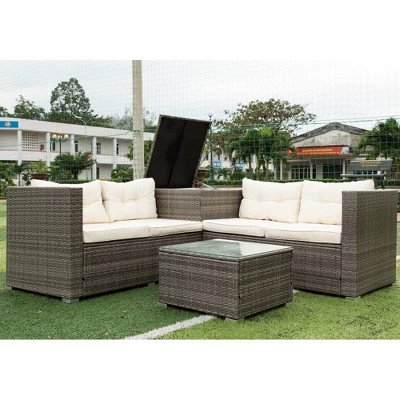 4pc Wicker Patio Seating Set With Cushions - Gray/Beige - GODEER 4 4pc Wicker Patio Seating Set With Cushions - Gray/Beige - GODEER - Image 2