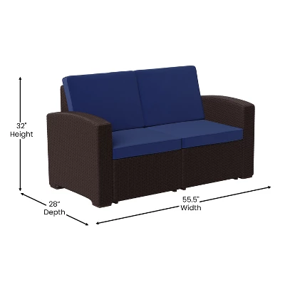 Flash Furniture Seneca Faux Rattan Loveseat With All-Weather Cushions 7 Flash Furniture Seneca Faux Rattan Loveseat With All-Weather Cushions - Image 5