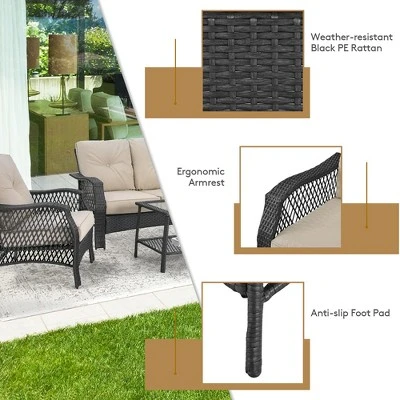 Costway 4PCS Patio Wicker Furniture Set Loveseat Sofa Coffee Table W/ Cushion 10 Costway 4PCS Patio Wicker Furniture Set Loveseat Sofa Coffee Table W/ Cushion - Image 8