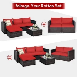 Costway 2PCS Patio Rattan Corner Sofa Sectional Furniture Set Black Cushion BlackRed -Sunnydaze Decor Store GUEST 1d962eb8 15bb 4c68 be92 140470b96821