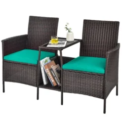 Tangkula Patio Loveseat 2 Person Cushioned Seats With Center Table Outdoor Rattan Furniture Set Turquoise/ Red 16 Tangkula Patio Loveseat 2 Person Cushioned Seats With Center Table Outdoor Rattan Furniture Set Turquoise/ Red -Sunnydaze Decor Store GUEST 1dca8134 2cc8 4caf 8d7f 545fac7ad773