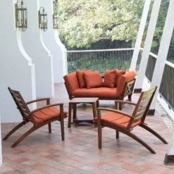 Westlake 3pc Wood Patio Chat Set With Cushion - Red Brick - Cambridge Casual