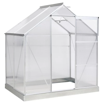 Outsunny Polycarbonate Greenhouse With Aluminum Frame, Walk-in Garden Greenhouse Kit With Adjustable Roof Vent, Rain Gutter And Sliding Door For Winter, Silver 9 Outsunny Polycarbonate Greenhouse With Aluminum Frame, Walk-in Garden Greenhouse Kit With Adjustable Roof Vent, Rain Gutter And Sliding Door For Winter, Silver - Image 7