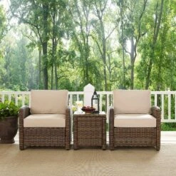 Bradenton 3pc Outdoor Wicker Seating Set With Two Chairs & Side Table Sand - Crosley -Sunnydaze Decor Store GUEST 1f9516b4 d99d 4c67 8aa9 01f92d0c8ac5