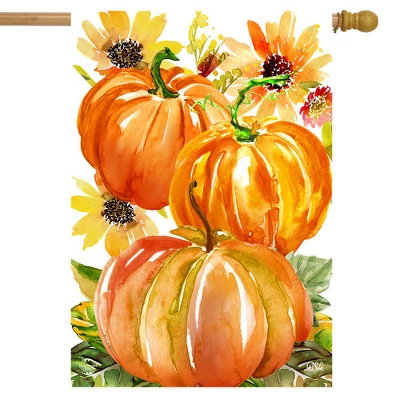 Watercolor Pumpkins Autumn House Flag Sunflowers Fall 28" X 40" Briarwood Lane 3 Watercolor Pumpkins Autumn House Flag Sunflowers Fall 28" X 40" Briarwood Lane