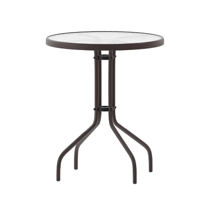 Flash Furniture Lila 23.75'' Round Glass Metal Table With 2 Metal Aluminum Slat Stack Chairs 5 Flash Furniture Lila 23.75'' Round Glass Metal Table With 2 Metal Aluminum Slat Stack Chairs - Image 3