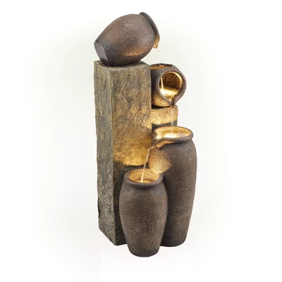 43" Indoor/Outdoor Pottery Fountain With Replaceable LED Lights Brown - Alpine Corporation 7 43" Indoor/Outdoor Pottery Fountain With Replaceable LED Lights Brown - Alpine Corporation - Image 5