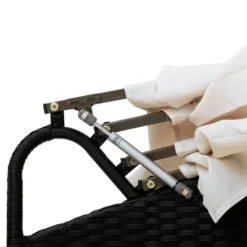 6pc Wicker Round Outdoor Sectional Set With Cushions - Black/Beige - GODEER -Sunnydaze Decor Store GUEST 22986691 fd24 4db8 b1f3 ec2a6406184f