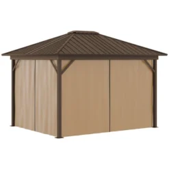 Outsunny 11.9" X 9.8" Hardtop Gazebo With Curtains And Netting, Permanent Pavilion Metal Roof Gazebo Canopy With Aluminum Frame And Top Hook, Brown 9 Outsunny 11.9" X 9.8" Hardtop Gazebo With Curtains And Netting, Permanent Pavilion Metal Roof Gazebo Canopy With Aluminum Frame And Top Hook, Brown -Sunnydaze Decor Store GUEST 22bd628b e540 4a29 a0d9 f3335745b14f