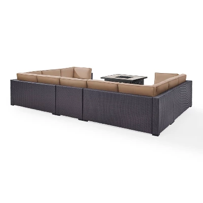 Biscayne 6pc Outdoor Wicker Sectional Set With Fire Table - Mocha - Crosley 8 Biscayne 6pc Outdoor Wicker Sectional Set With Fire Table - Mocha - Crosley - Image 6