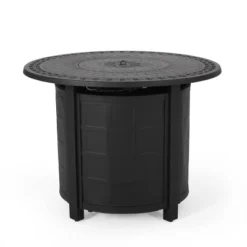 Amaya 5pc Outdoor 4 Wicker Swivel Chair & Fire Pit Set - Dark Brown/Beige/Matte Black - Christopher Knight Home -Sunnydaze Decor Store GUEST 231cad94 0799 4463 86d5 abb259e55e9b