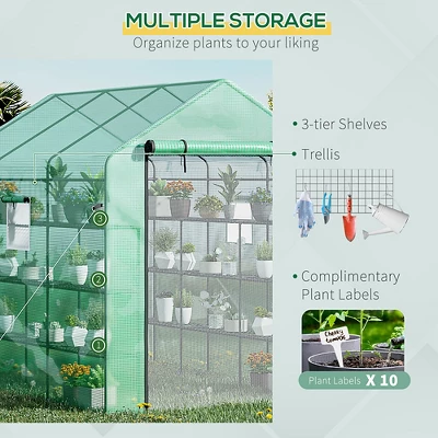 Outsunny 8' X 6' X 7' Walk-in Greenhouse, 18 Shelf Hot House, Roll Up Zipper Door, UV Protective For Flowers, Herbs, Vegetables, Green 6 Outsunny 8' X 6' X 7' Walk-in Greenhouse, 18 Shelf Hot House, Roll Up Zipper Door, UV Protective For Flowers, Herbs, Vegetables, Green - Image 4