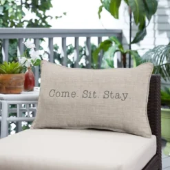 Indoor/Outdoor Come. Sit. Stay. Embroidered Lumbar Throw Pillow - Sorra Home -Sunnydaze Decor Store GUEST 236ea860 6fc8 406e bf73 9bfda731e30b