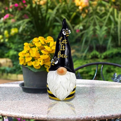 12" Polyresin "Let It Bee" Indoor/Outdoor Garden Gnome Statue Black/Yellow - Alpine Corporation 3 12" Polyresin "Let It Bee" Indoor/Outdoor Garden Gnome Statue Black/Yellow - Alpine Corporation