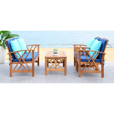 Fontana 4pc Outdoor Set - Natural Look/Navy - Safavieh 4 Fontana 4pc Outdoor Set - Natural Look/Navy - Safavieh - Image 2