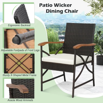 Costway 5PCS Patio Wicker Dining Set Cushion Armchairs Acacia Wood Table With Umbrella Hole 7 Costway 5PCS Patio Wicker Dining Set Cushion Armchairs Acacia Wood Table With Umbrella Hole - Image 5