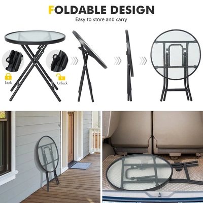 Tangkula 18" Patio Side Table Outdoor Folding Coffee Table W/ Tempered Glass Table Top 7 Tangkula 18" Patio Side Table Outdoor Folding Coffee Table W/ Tempered Glass Table Top - Image 5