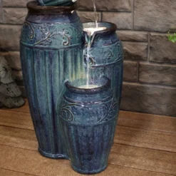 Sunnydaze Decor Sunnydaze 27"H Electric Ceramic Dark Turquoise Tour De Vase Outdoor Water Fountain With LED Lights -Sunnydaze Decor Store GUEST 28213bc9 e4f5 40bd 82eb 0dbd55d24f96