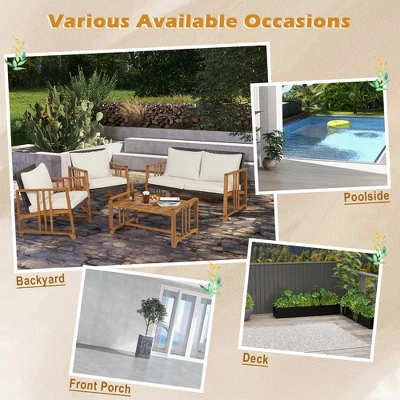 Costway 8PCS Patio Mix Brown Wicker Sofa Set Acacia Wood Frame With Seat & Back Cushions 9 Costway 8PCS Patio Mix Brown Wicker Sofa Set Acacia Wood Frame With Seat & Back Cushions - Image 7