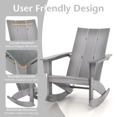 Costway Patio Adirondack Rocking Chair All Weather HDPE Porch Rocker 330lbs Grey Outdoor 10 Costway Patio Adirondack Rocking Chair All Weather HDPE Porch Rocker 330lbs Grey Outdoor - Image 8