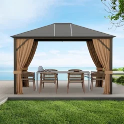 Costway 12' X 10' Patio Hardtop Gazebo W/ Galvanized Steel Top Aluminum Frame Outdoor