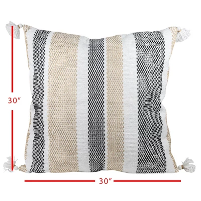 Tan & Black Tick Stripe 30X30 Oversized Filled Outdoor Pillow - Foreside Home & Garden 6 Tan & Black Tick Stripe 30X30 Oversized Filled Outdoor Pillow - Foreside Home & Garden - Image 4