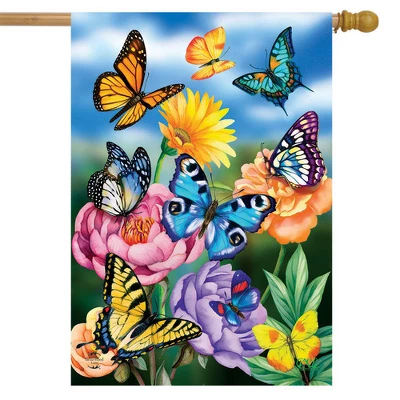 Butterflies In The Garden Spring House Flag Floral 28" X 40" Briarwood Lane 3 Butterflies In The Garden Spring House Flag Floral 28" X 40" Briarwood Lane
