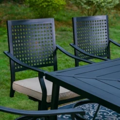 7pc Outdoor Dining Set With Steel Swivel Chairs & Large Rectangle Metal Table With Umbrella Hole - Black - Captiva Designs -Sunnydaze Decor Store GUEST 2afc9bac fd41 42e7 ab2f 3a08452acc60