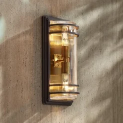 John Timberland Habitat Modern Outdoor Wall Light Fixture Bronze Warm Brass 16" Clear Glass For Post Exterior Barn Deck House Porch Yard Patio Home -Sunnydaze Decor Store GUEST 2bfa7da2 ca6d 42a9 b552 39e1401995fc