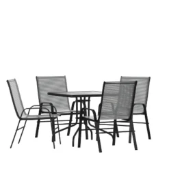 Emma And Oliver Five Piece Patio Dining Set - Square Table With Powder Coated Frame And Tempered Glass Top & 4 Flex Comfort Stack Chairs -Sunnydaze Decor Store GUEST 2c07ffaa 8123 4963 953d 314a47028f51