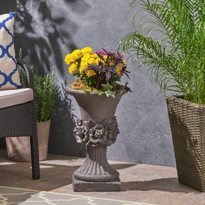 12" Wide Planter Calliope Lightweight Concrete Patio Urn Gray - Christopher Knight Home 3 12" Wide Planter Calliope Lightweight Concrete Patio Urn Gray - Christopher Knight Home
