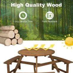 Costway 6-person Round Wooden Picnic Table Outdoor Table W/ Umbrella Hole & Benches -Sunnydaze Decor Store GUEST 2ca452dd dcc4 413f a422 5fc541b0dc81