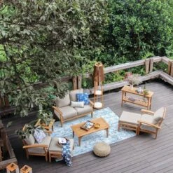 Cambridge Casual Caterina Teak Outdoor Patio Ottoman With Cushion -Sunnydaze Decor Store GUEST 2cbe96b4 2b9e 4a0a 95e8 346ffb463608