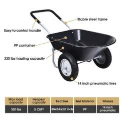 Costway 2 Tire Wheelbarrow Cart Heavy-duty Dolly Utility Cart Black -Sunnydaze Decor Store GUEST 2cdf718b 15de 474b a9b6 d8293d2eb24a