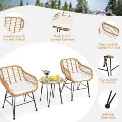 Costway 3PCS Patio Rattan Bistro Furniture Set Cushioned Chair Table 23 Costway 3PCS Patio Rattan Bistro Furniture Set Cushioned Chair Table -Sunnydaze Decor Store GUEST 2cf2b960 b932 4007 a3ec 9ce2a14375b6