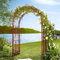 Evergreen Montebello Iron Garden Arbor, Americana Red- 53 X 84 X 23 Inches Fade And Weather Resistant Outdoor Decor -Sunnydaze Decor Store GUEST 2d9bb3f3 104d 466d a602 27ff018ebb36