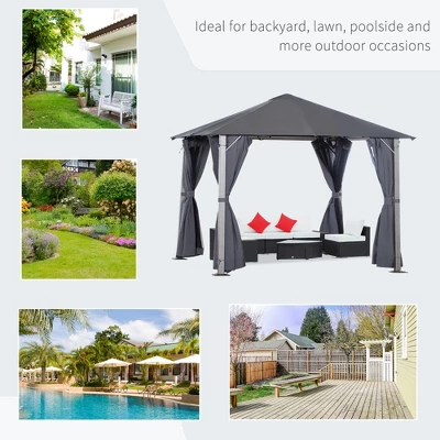 Outsunny Patio Gazebo 10' X 10' Outdoor Soft Top Canopy Tent With Zippered Mesh Sidewalls, Privacy Curtains, Netting 6 Outsunny Patio Gazebo 10' X 10' Outdoor Soft Top Canopy Tent With Zippered Mesh Sidewalls, Privacy Curtains, Netting - Image 4