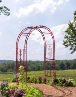 Evergreen Montebello Iron Garden Arbor, Americana Red- 53 X 84 X 23 Inches Fade And Weather Resistant Outdoor Decor