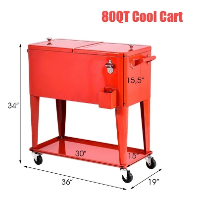 Costway 80-quart Cooler Beer Cart Outdoor Entertaining Rolling Party Steel Bar Bistro 4 Costway 80-quart Cooler Beer Cart Outdoor Entertaining Rolling Party Steel Bar Bistro - Image 2