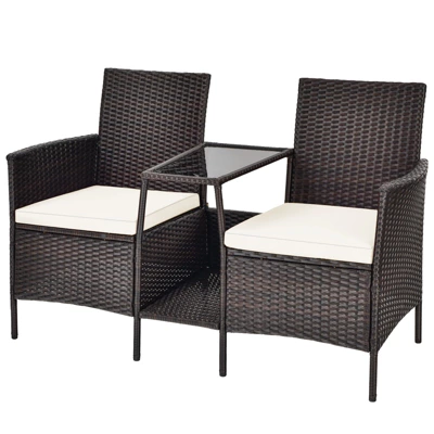 Tangkula Patio Loveseat 2 Person Cushioned Seats With Center Table Outdoor Rattan Furniture Set Turquoise/ Red 12 Tangkula Patio Loveseat 2 Person Cushioned Seats With Center Table Outdoor Rattan Furniture Set Turquoise/ Red - Image 10